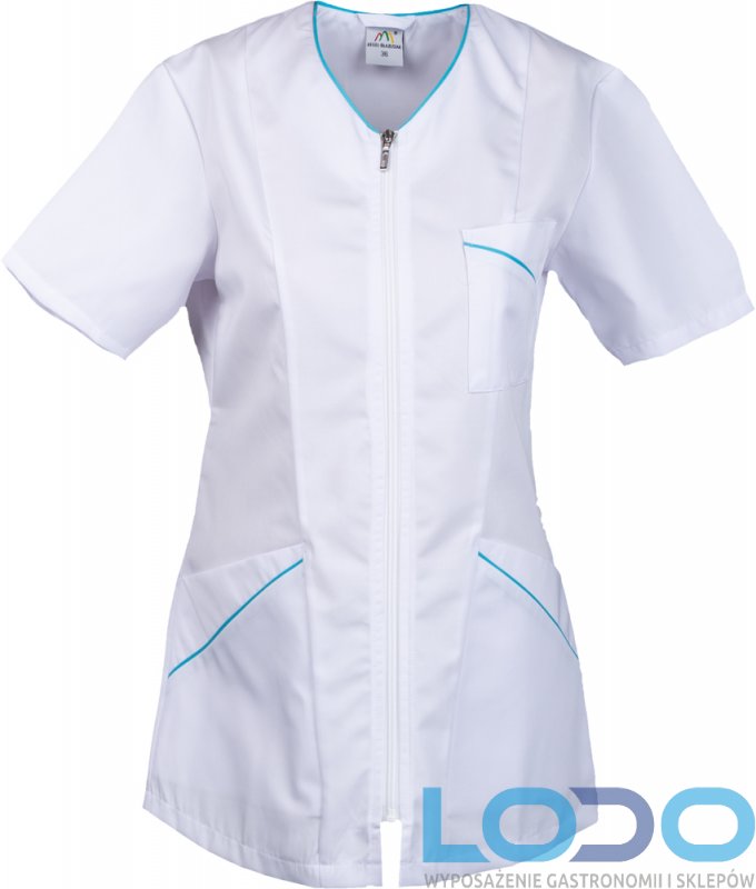 Bluza kucharska damska na zamek biała/ niebieska Lodo