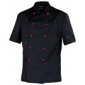 Bluza kucharska męska z kieszenią czarna krótki rękaw (czerwone guziki) Lodo