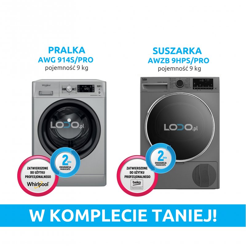 KOMPLET PRALKA I SUSZARKA WHIRLPOOL 9KG AWG914S/PRO i AWZB9HPS/PRO BP