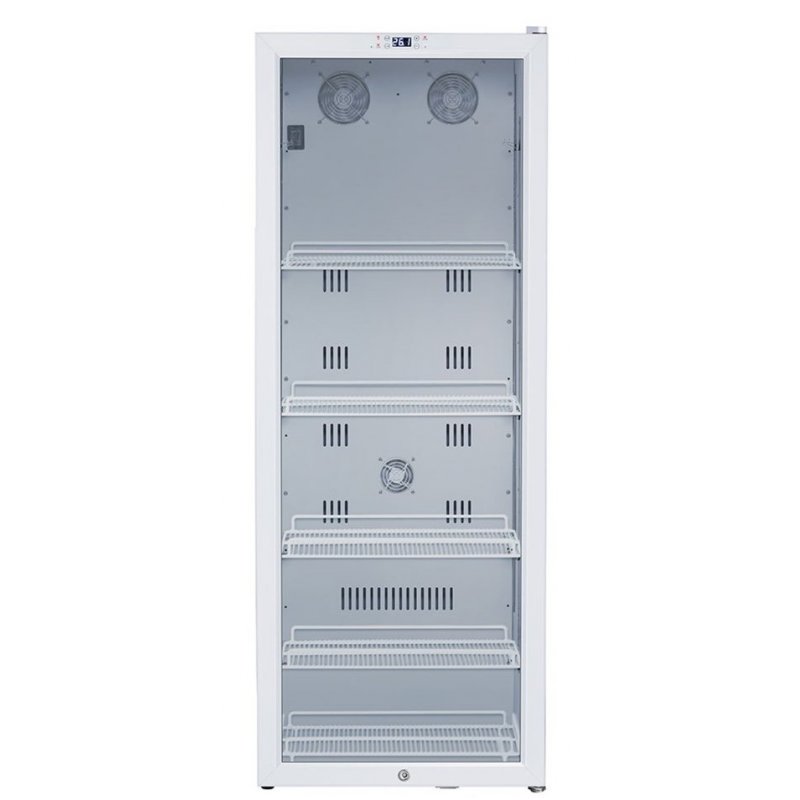 CHŁODZIARKA FARMACEUTYCZNA PRZESZKLONA POJEMNOŚĆ wym.595x617x1570mm poj. 300l. temp. +2–+8°C