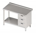 STÓŁ PRZYŚCIENNY Z BLOKIEM TRZECH SZUFLAD I PÓŁKĄ STALGAST 1700/600/850mm