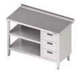 STÓŁ PRZYŚCIENNY Z BLOKIEM TRZECH SZUFLAD I DWIEMA PÓŁKAMI STALGAST 1900/600/850mm
