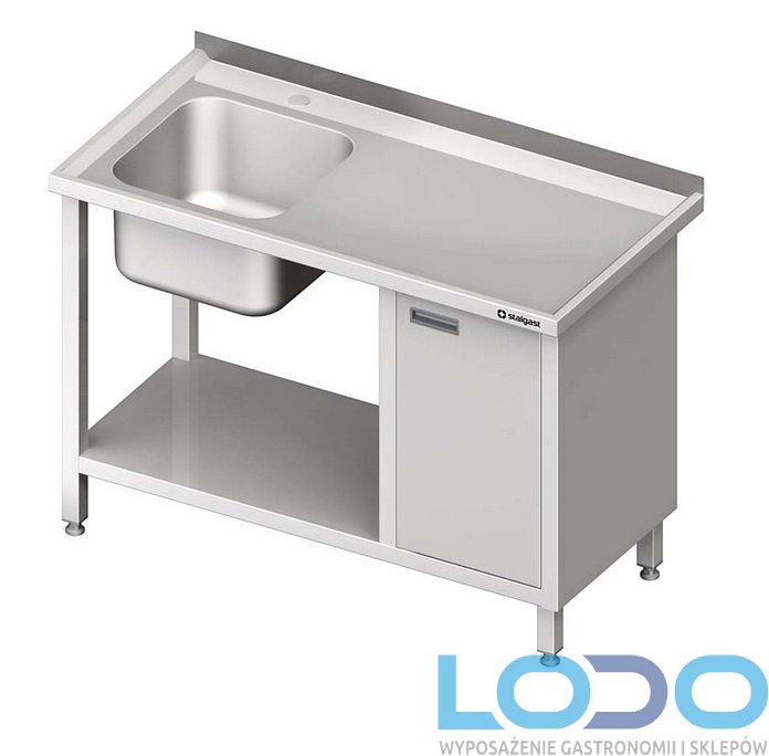 STÓŁ ZE ZLEWEM JEDNOKOMOROWYM Z SZAFKĄ I PÓŁKĄ STALGAST 1500/600/850mm