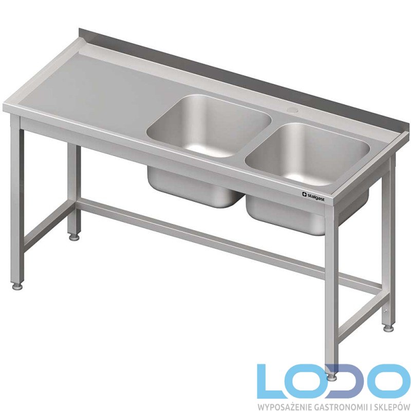 STÓŁ ZE ZLEWEM DWUKOMOROWYM BEZ PÓŁKI SPAWANY STALGAST 1900/600/850mm