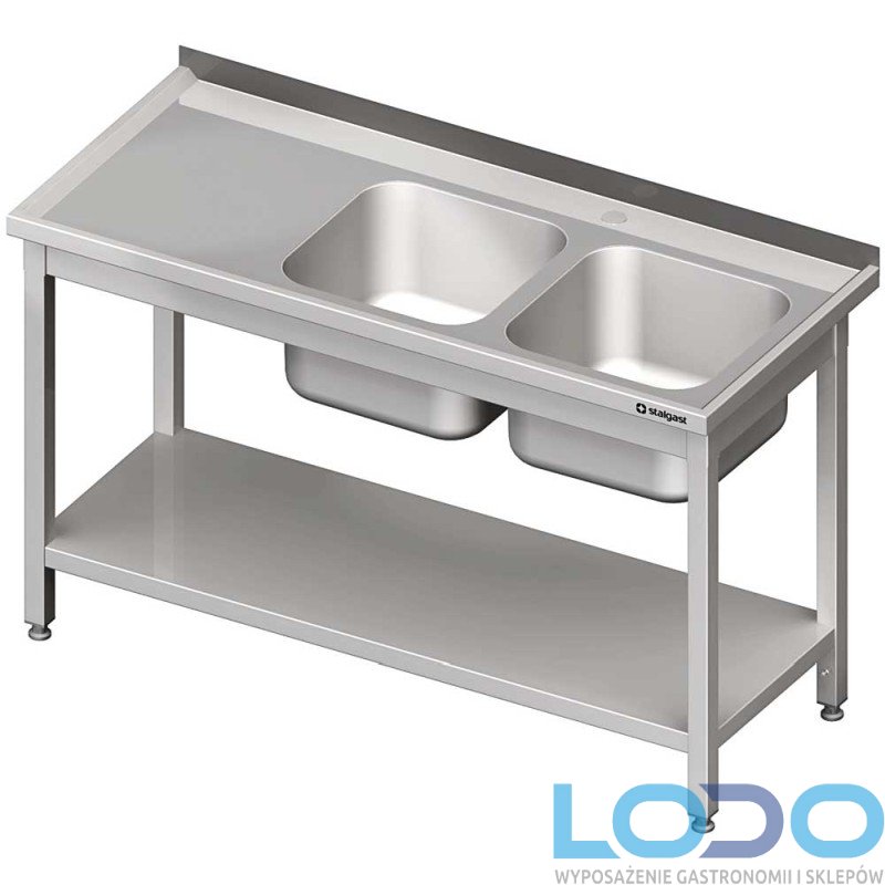 STÓŁ ZE ZLEWEM DWUKOMOROWYM Z PÓŁKĄ STALGAST 1100/600/850mm