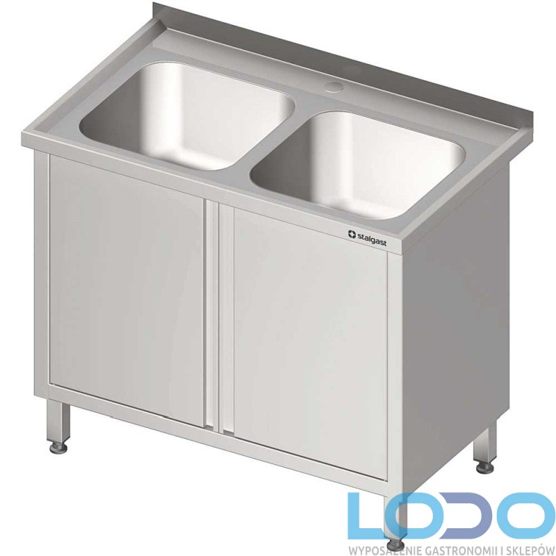 STÓŁ ZE ZLEWEM DWUKOMOROWYM I DRZWIAMI SKRZYDŁOWYMI STALGAST 1000/700/850mm