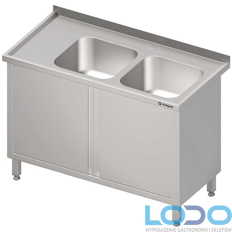 STÓŁ ZE ZLEWEM DWUKOMOROWYM I DRZWIAMI SKRZYDŁOWYMI STALGAST 1300/600/850mm