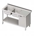 STÓŁ ZE ZLEWEM DWUKOMOROWYM Z SZAFKĄ I PÓŁKĄ STALGAST 1500/600/850mm