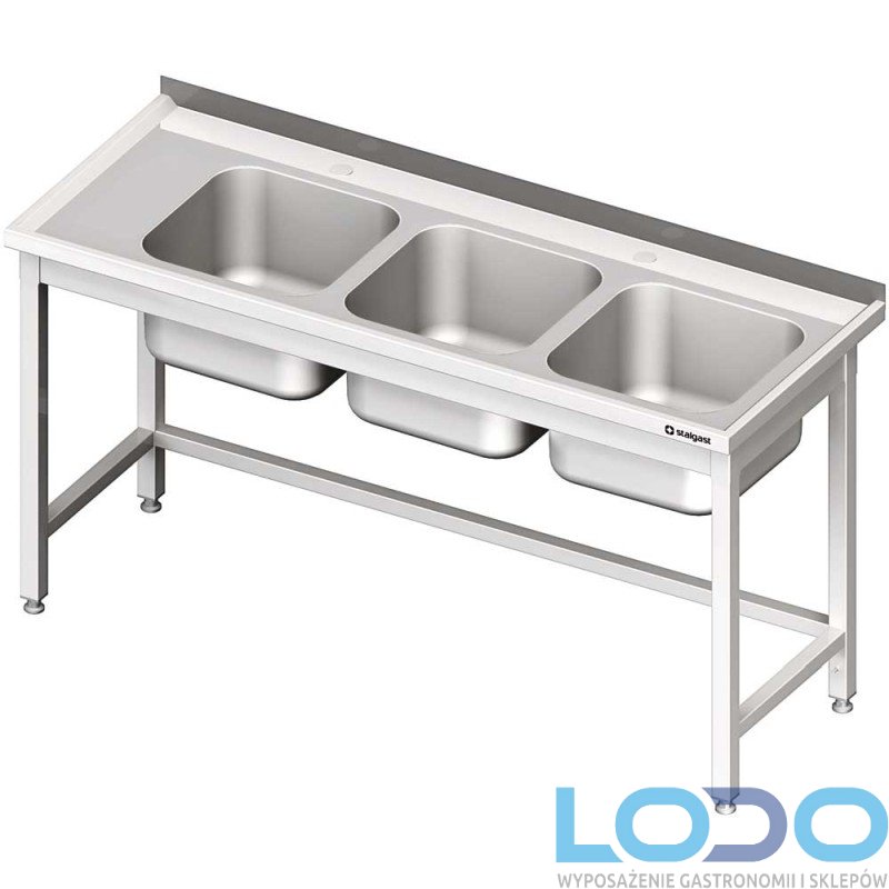 STÓŁ ZE ZLEWEM TRZYKOMOROWYM BEZ PÓŁKI STALGAST 1700/600/850mm